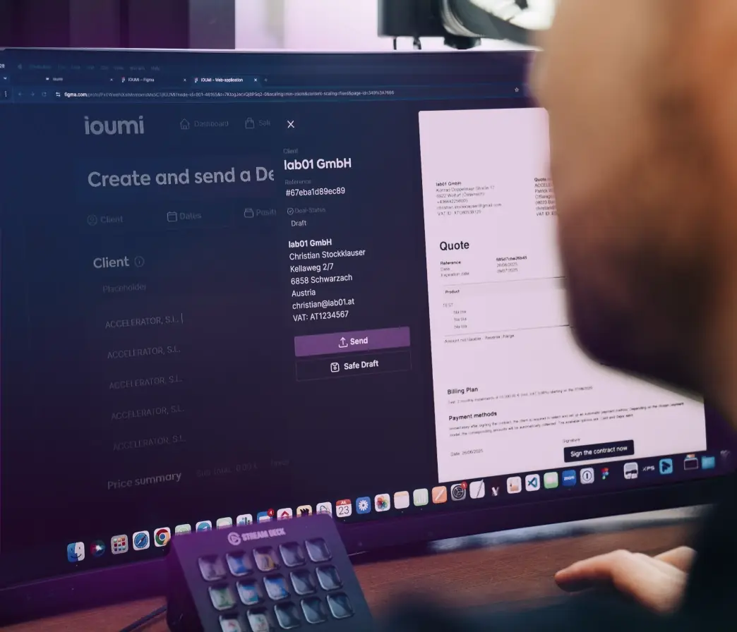 Screenshot: Angebot mit Zahlungsplan wird in ioumi Deals erstellt und versendet