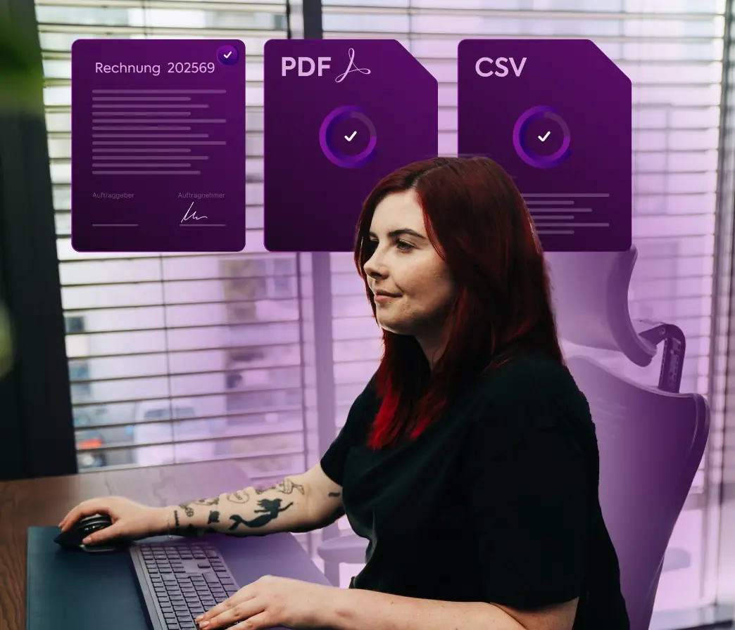 Automatisch erstellte Rechnung mit PDF- und CSV-Export bei ioumi Zahlungslinks